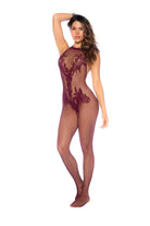 Complete bodystocking that hugs your curves like no other, featuring strategically placed floral details at the front and a sultry low-back design. Crotchless.