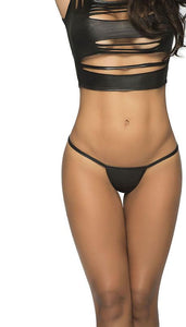 Faux leather G string, sexy bottoms, sexy panties, double stitched no pinch stay put straps, low rise front, classic y back, Mapale sexy lingerie, black thong.