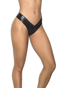 High leg thong, wet look underwear, Mapale lingerie, sexy underwear, shiny fabric, sexy thong, black thong.