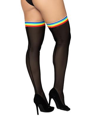 Rainbow Elastic Trim Mesh Thigh Stockings