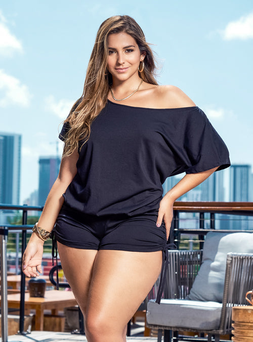 Beach romper, Black romper, black color, comfortable romper, women's wear, beach outfit, comfy, sexy women's apparel, plus size romper, curvy romper.