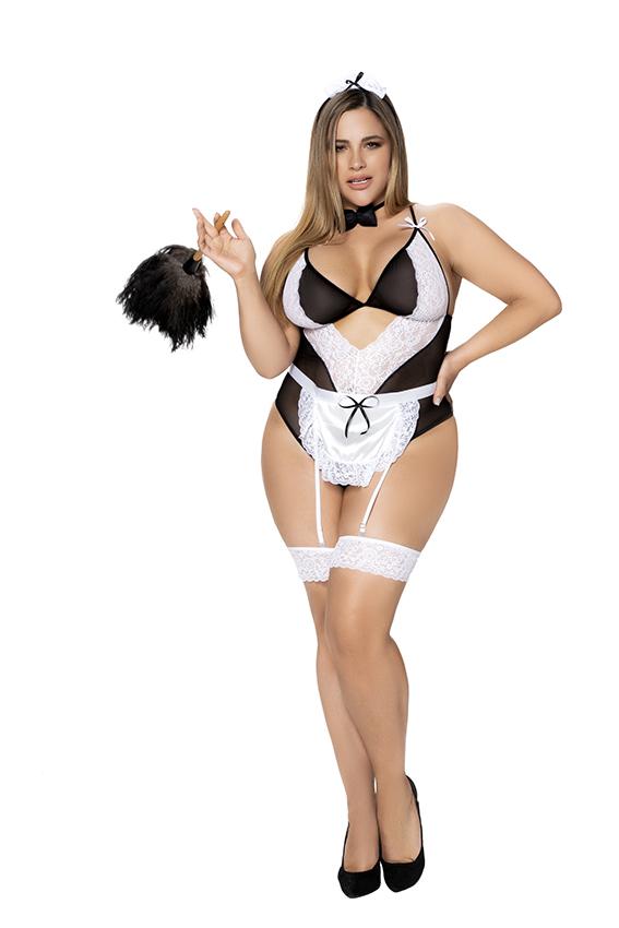 Sensual Form-Fitting Mesh and Lace Maid Costume