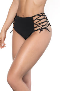 High waist bottom with interlaced side, sexy lingerie, Mapale lingerie, sexy underwear, black bottom panty..