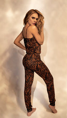 Animal print jumpsuit. sexy lounge, comfortable, cozy jumpsuit, adjustable straps, elastic waist, Mapale loungewear.